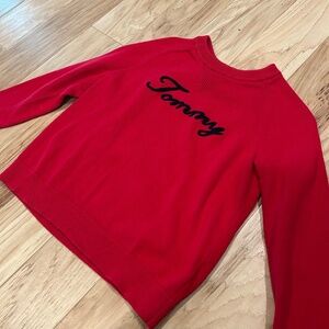 Tommy Hilfiger Womens Red Tommy Sweater Spell Out, Size Small Crewneck